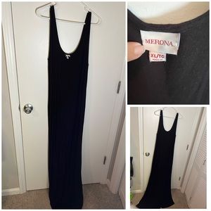Extra long black sleeveless dress